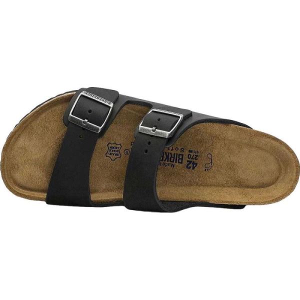 Birkenstock-Women's Arizona Soft Footbed Oil Leather Slide Black Oiled Leather