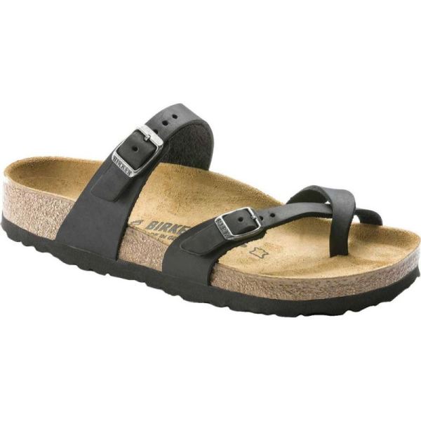 Birkenstock-Women's Mayari Oiled Leather Thong Sandal Black Oiled Leather