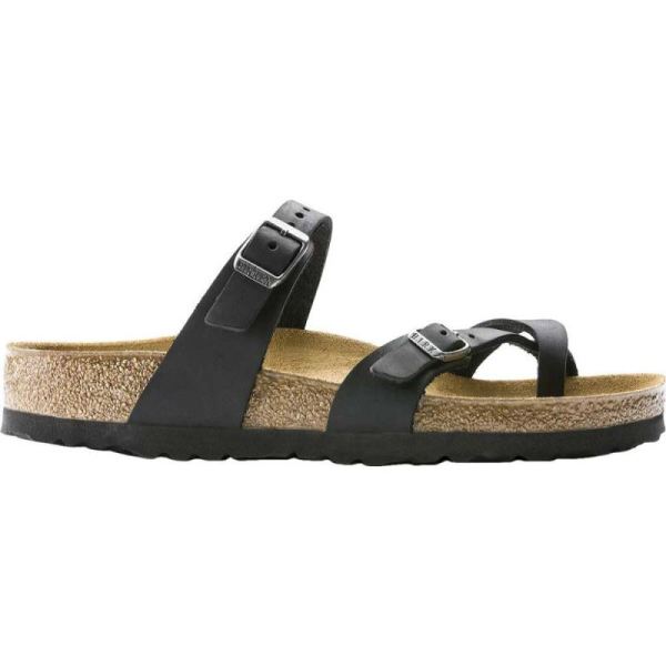 Birkenstock-Women's Mayari Oiled Leather Thong Sandal Black Oiled Leather