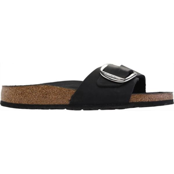 Birkenstock-Women's Madrid Big Buckle Slide Black Oiled Leather