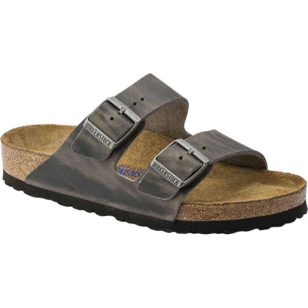 Birkenstock-Women's Arizona Soft Footbed Oil Leather Slide Iron Oiled Leather