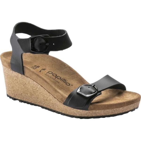 Birkenstock-Women's Papillio Soley Ankle Strap Wedge Sandal Black Leather 2