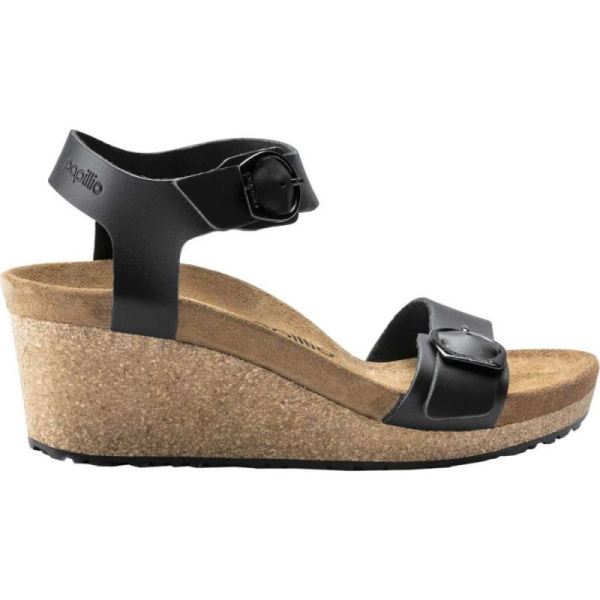 Birkenstock-Women's Papillio Soley Ankle Strap Wedge Sandal Black Leather 2
