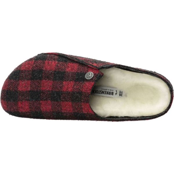 Birkenstock-Women's Zermatt Shearling Clog Slipper Plaid Red/Natural Wool