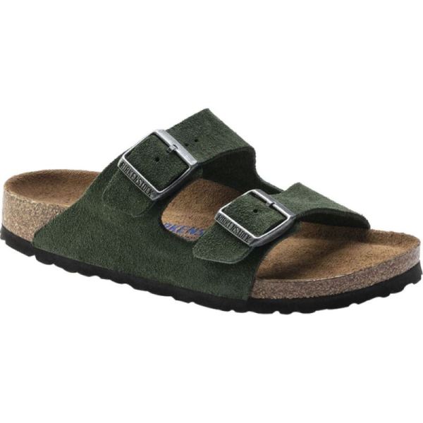 Birkenstock-Women's Arizona Suede Soft Footbed Two Strap Slide Mountain View Suede