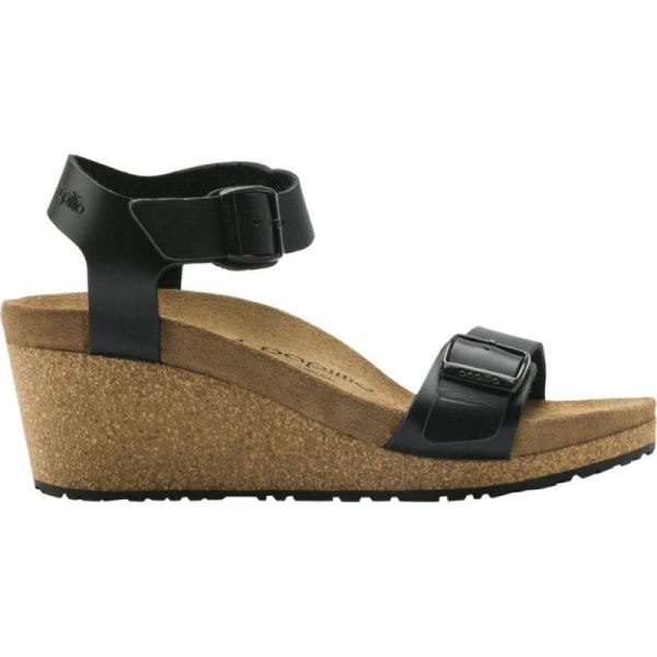 Birkenstock-Women's Papillio Soley Ankle Strap Wedge Sandal Black Leather