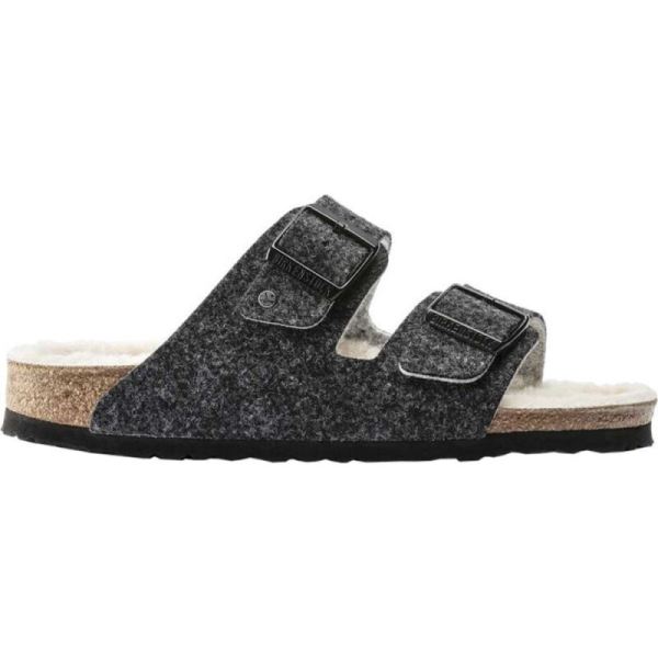 Birkenstock-Women's Arizona Happy Lamb Slide Anthracite/Natural Wool