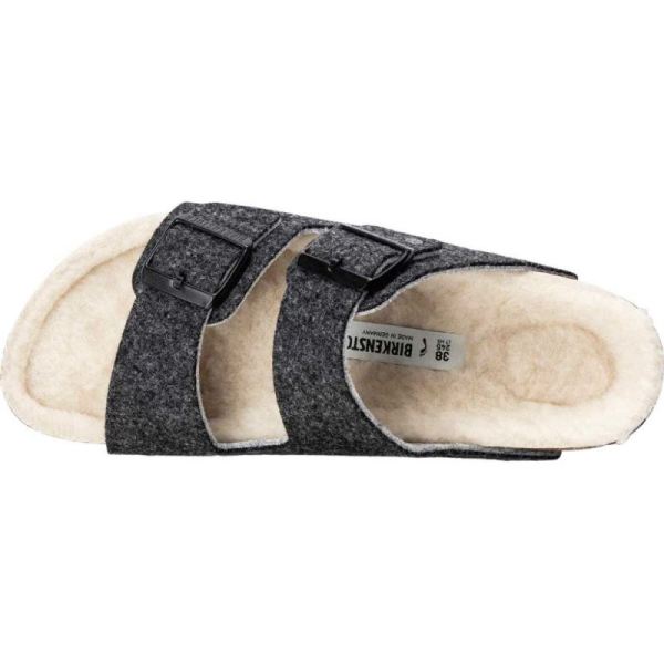 Birkenstock-Women's Arizona Happy Lamb Slide Anthracite/Natural Wool