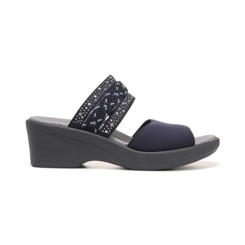 Bzees Women's Fireworks Slide Wedge Sandal-Navy Blue Fabric | New Arrivals