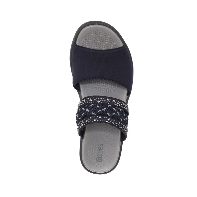 Bzees Women's Fireworks Slide Wedge Sandal-Navy Blue Fabric | New Arrivals