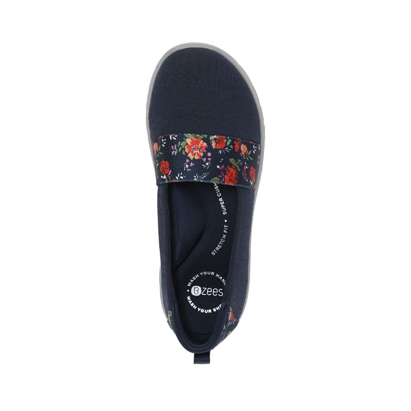 Bzees Women's Gracie Slip On Loafer-Navy Floral Fabric | New Arrivals