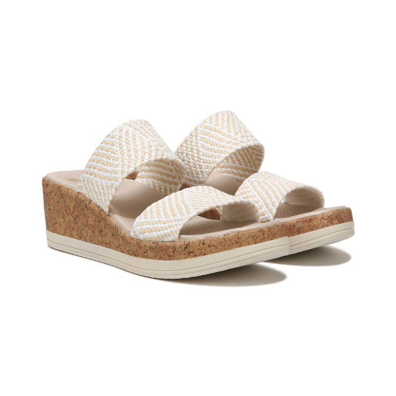 Bzees Women's Resort Wedge Sandal-White Raffia Fabric | New Arrivals