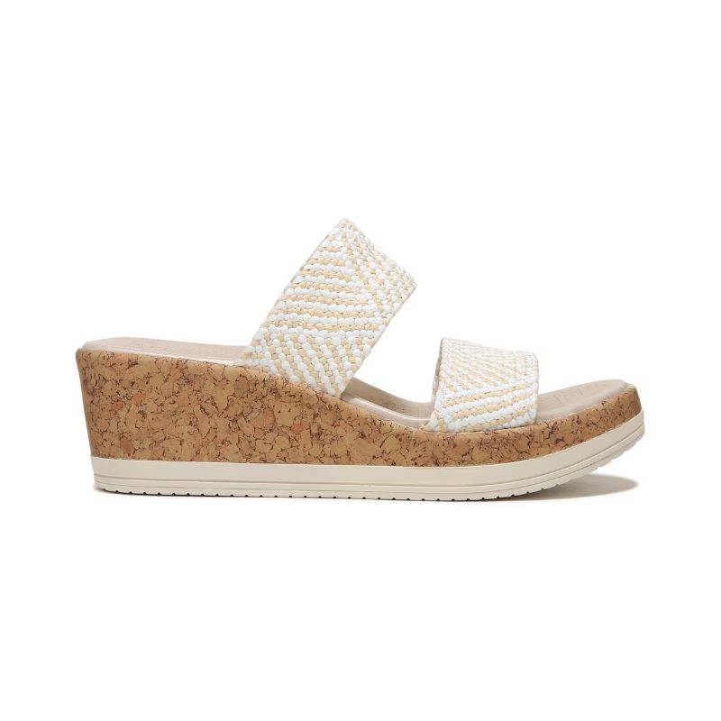 Bzees Women's Resort Wedge Sandal-White Raffia Fabric | New Arrivals