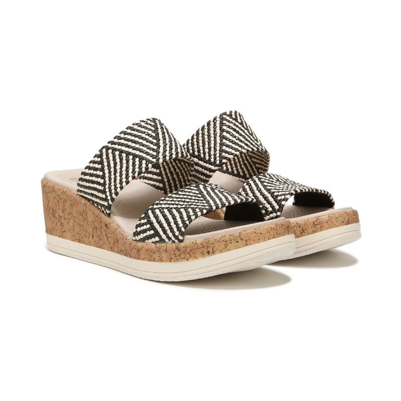 Bzees Women's Resort Wedge Sandal-Black Multi Raffia Fabric | New Arrivals