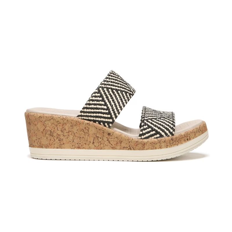 Bzees Women's Resort Wedge Sandal-Black Multi Raffia Fabric | New Arrivals