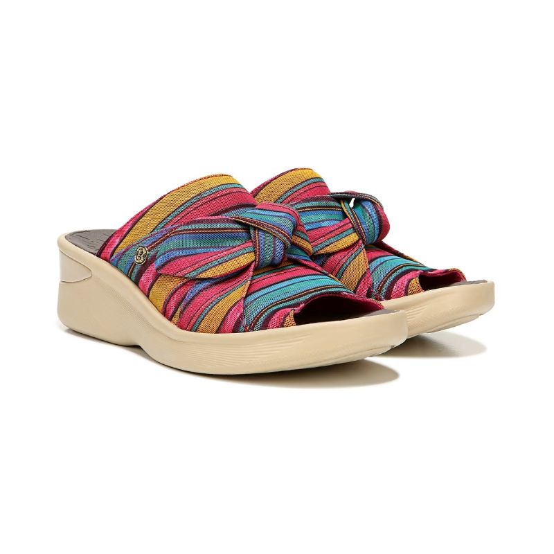 Bzees Women's Smile Wedge Sandal-Raspberry Stripe Fabric | New Arrivals