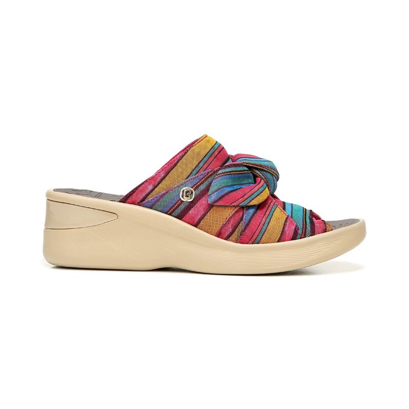 Bzees Women's Smile Wedge Sandal-Raspberry Stripe Fabric | New Arrivals