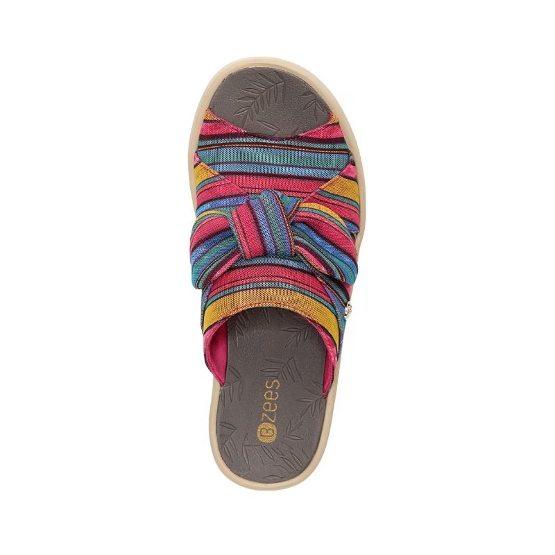 Bzees Women's Smile Wedge Sandal-Raspberry Stripe Fabric | New Arrivals