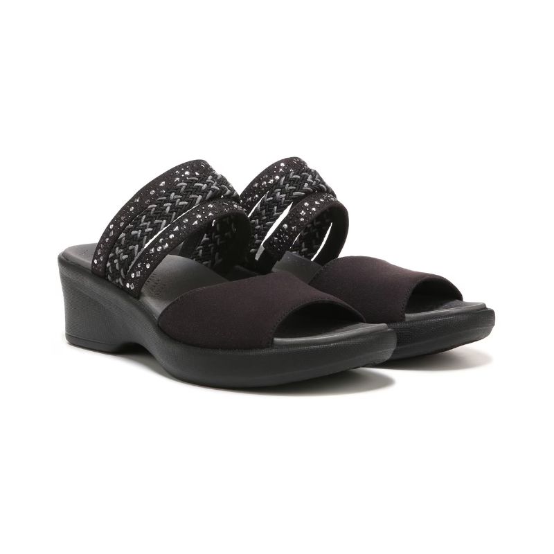 Bzees Women's Fireworks Slide Wedge Sandal-Black Woven Fabric | New Arrivals