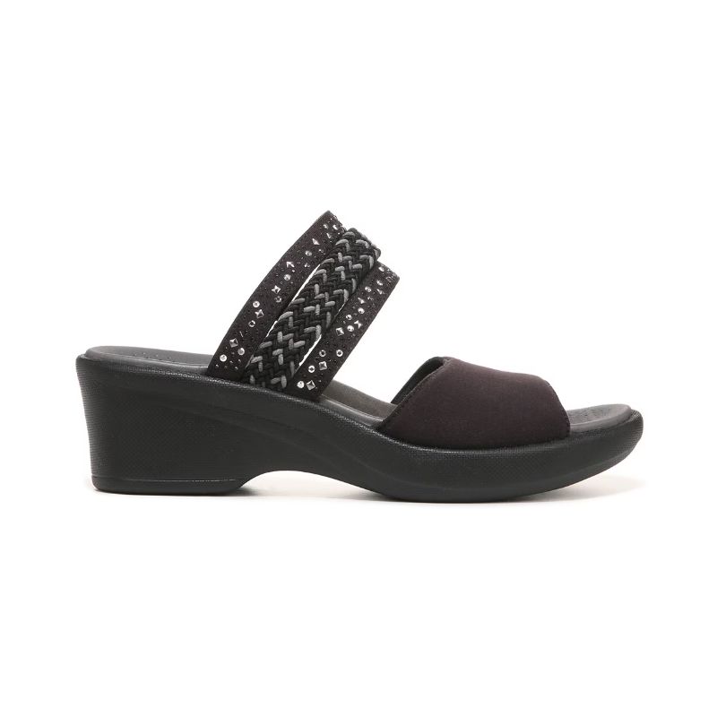 Bzees Women's Fireworks Slide Wedge Sandal-Black Woven Fabric | New Arrivals