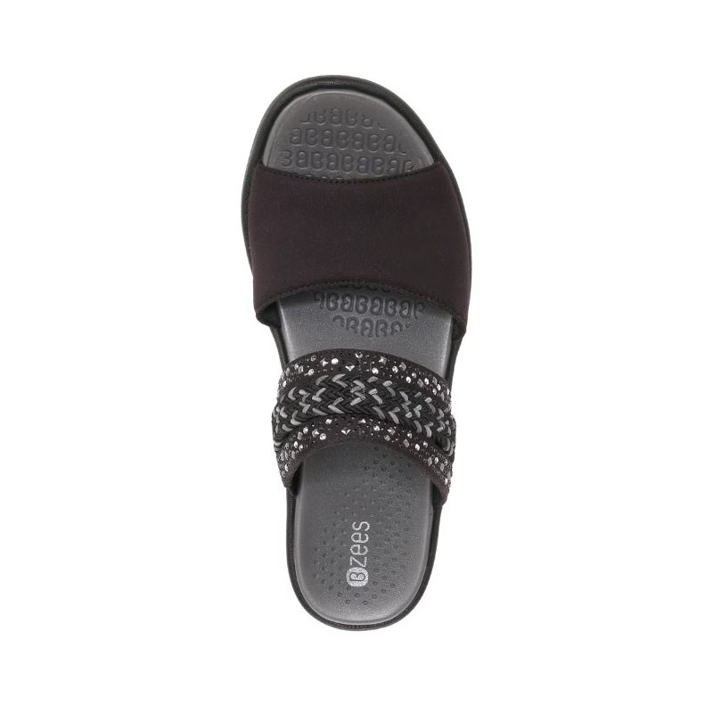 Bzees Women's Fireworks Slide Wedge Sandal-Black Woven Fabric | New Arrivals