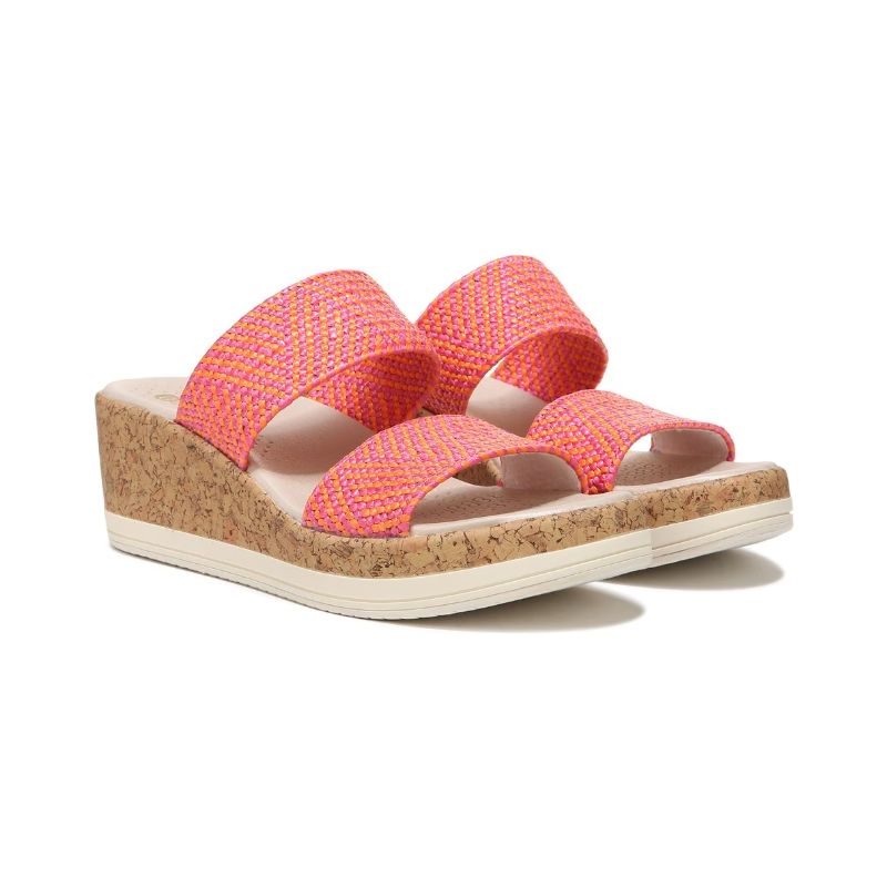 Bzees Women's Resort Wedge Sandal-Pink Orange Raffia Fabric | New Arrivals