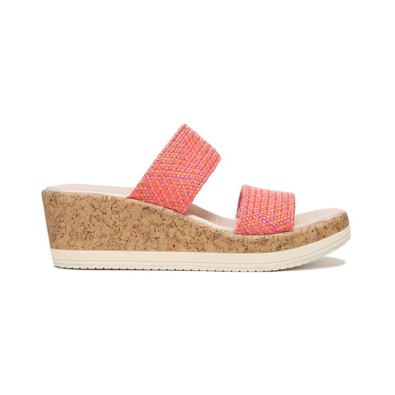 Bzees Women's Resort Wedge Sandal-Pink Orange Raffia Fabric | New Arrivals