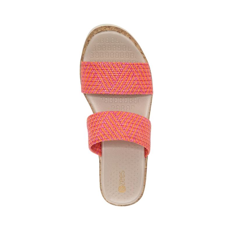 Bzees Women's Resort Wedge Sandal-Pink Orange Raffia Fabric | New Arrivals