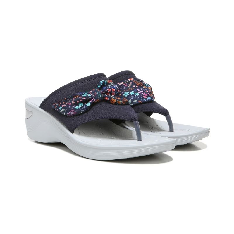 Bzees Women's Dancing Queen Flip Flop Wedge Sandal-Navy Ditsy Floral Print | New Arrivals