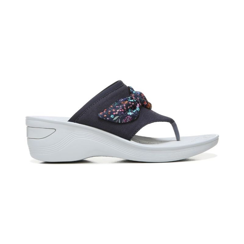 Bzees Women's Dancing Queen Flip Flop Wedge Sandal-Navy Ditsy Floral Print | New Arrivals