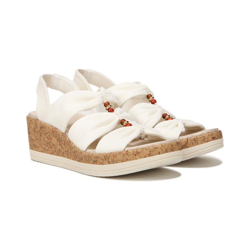 Bzees Women's Roma Sandal Wedge-White Fabric | New Arrivals