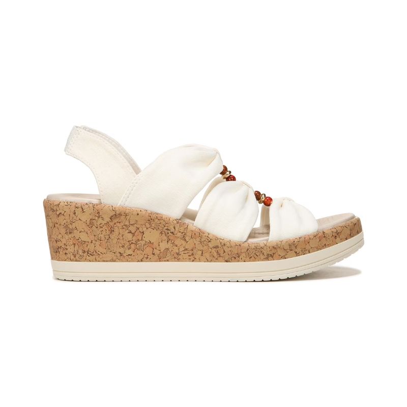 Bzees Women's Roma Sandal Wedge-White Fabric | New Arrivals