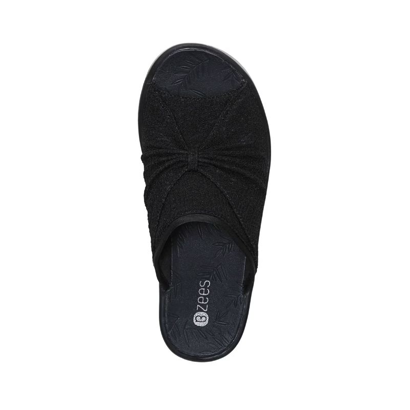 Bzees Women's Sunburst Slide Wedge Sandal-Black Fabric | New Arrivals