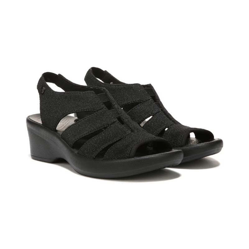 Bzees Women's Finale Peep Toe Sandal-Black Shimmer Fabric | New Arrivals