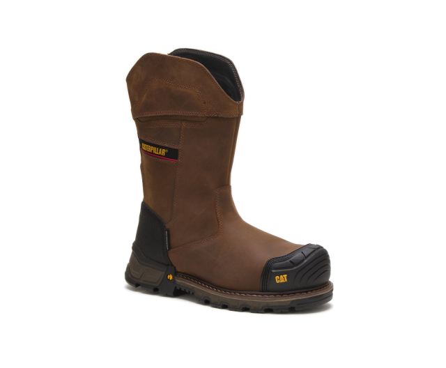 Cat Footwear | Excavator XL Pull On Waterproof Composite Toe Work Boot Dark Brown