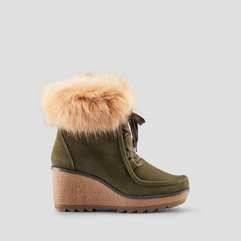 Cougar Women's Pasha Suede Wedge Waterproof Winter Boot-Olive