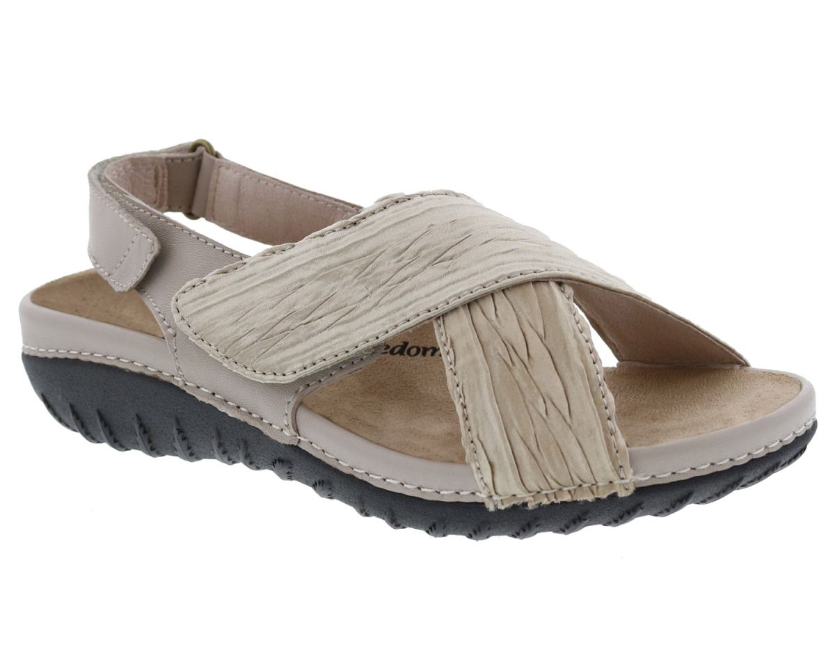 DREW SHOES | WOMEN'S BONVOYAGE-Beige Leather/Beige Fabric