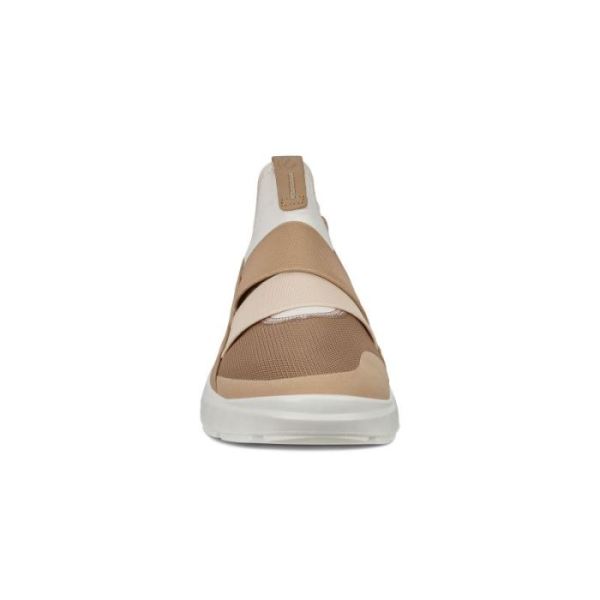 ECCO SHOES -ST.1 LITE WOMEN'S SLIP-ON SNEAKERS-NAVAJO BROWN/WHITEWHITE/BEIGE