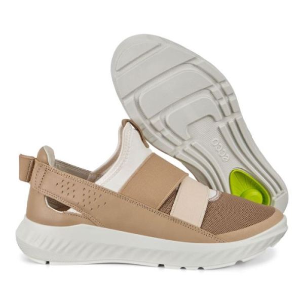 ECCO SHOES -ST.1 LITE WOMEN'S SLIP-ON SNEAKERS-NAVAJO BROWN/WHITEWHITE/BEIGE