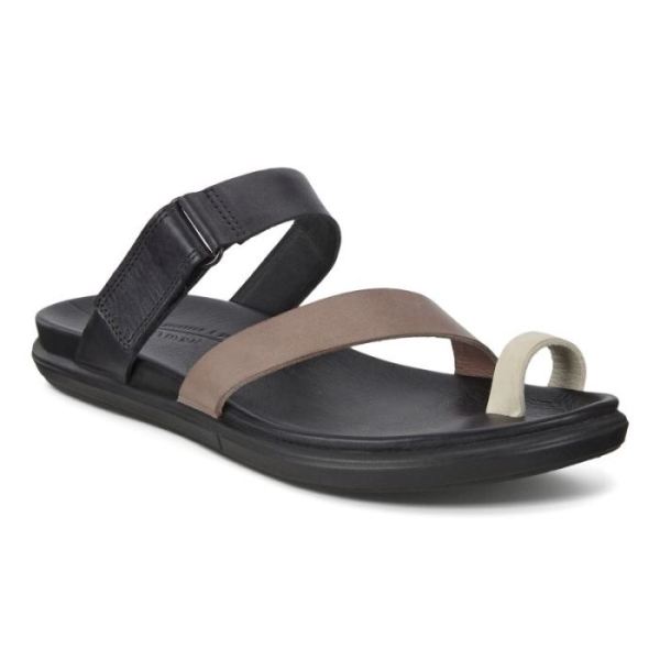 ECCO SHOES -SIMPIL SANDAL FLAT WOMEN'S TOE-LOOP SANDAL-LIMESTONE/WOODROSE/BLACK