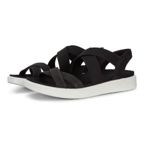 ECCO SHOES -FLOWT WOMEN'S FLAT STRAPPY SANDALS-BLACK