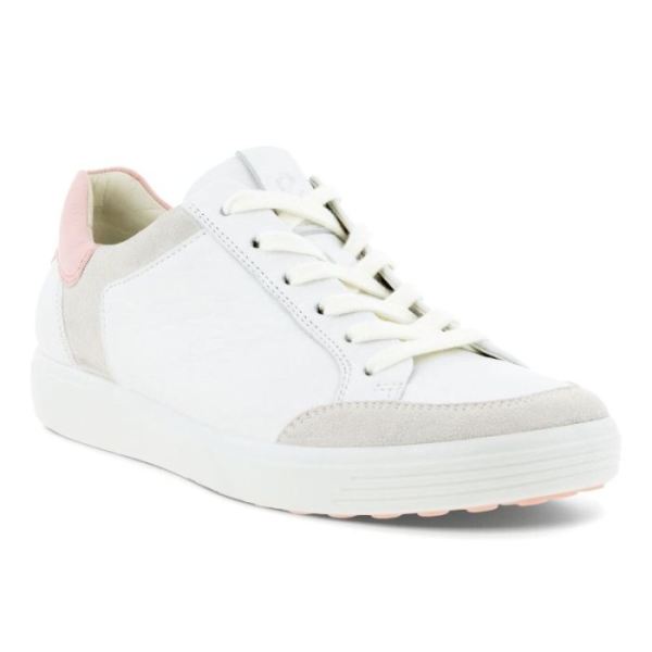 ECCO SHOES -SOFT 7 WOMEN'S RETRO SNEAKER-SHADOW WHITE/WHITE/SILVER PINK