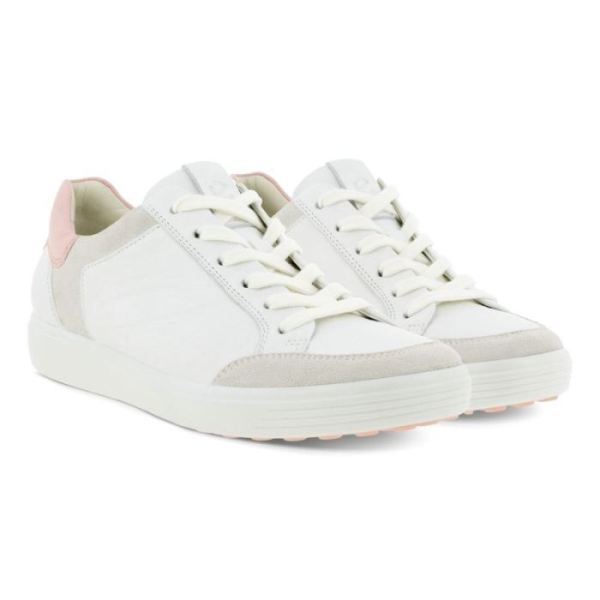 ECCO SHOES -SOFT 7 WOMEN'S RETRO SNEAKER-SHADOW WHITE/WHITE/SILVER PINK