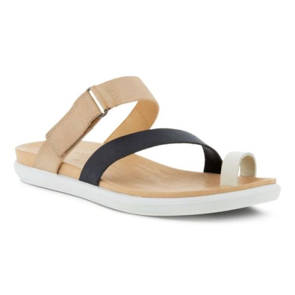 ECCO SHOES -SIMPIL SANDAL FLAT WOMEN'S TOE-LOOP SANDAL-SHADOW WHITE/BLACK/POWDER