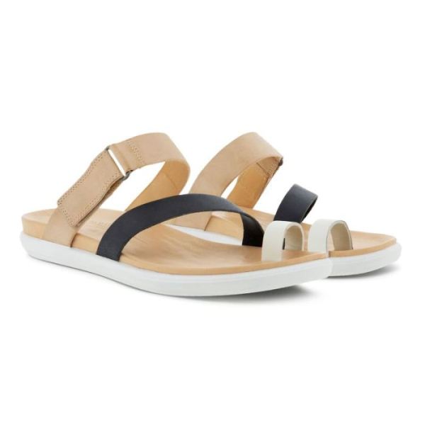 ECCO SHOES -SIMPIL SANDAL FLAT WOMEN'S TOE-LOOP SANDAL-SHADOW WHITE/BLACK/POWDER