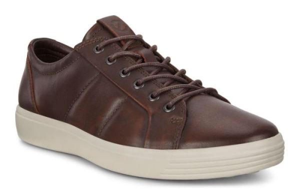 ECCO SHOES -SOFT 7 MEN'S PADDED LEATHER SNEAKERS-COGNAC/JAY