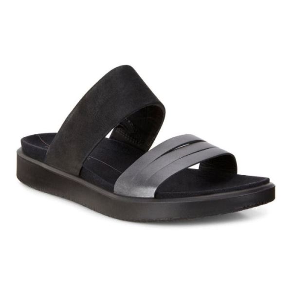 ECCO SHOES -FLOWT W FLAT SANDAL-BLACK DARK SHADOW METALLIC/BLACK