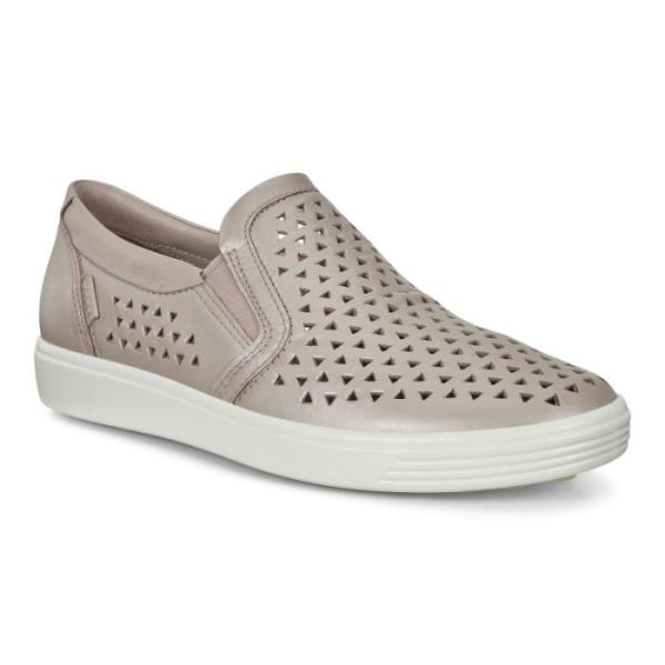 ECCO SHOES -SOFT 7 WOMEN'S SLIP-ON SNEAKERS-GREY ROSE METALLIC