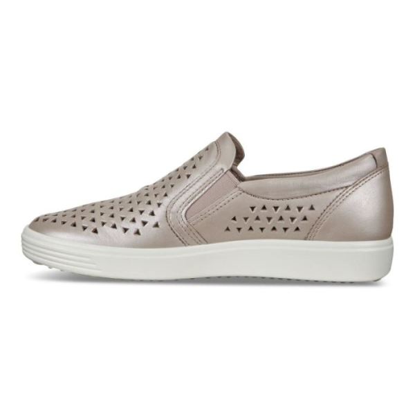 ECCO SHOES -SOFT 7 WOMEN'S SLIP-ON SNEAKERS-GREY ROSE METALLIC