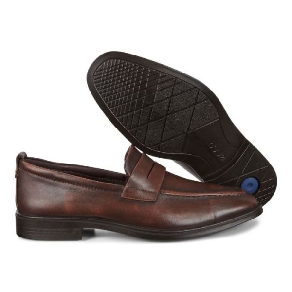 ECCO SHOES -MELBOURNE MEN'S PENNY LOAFERS-COGNAC